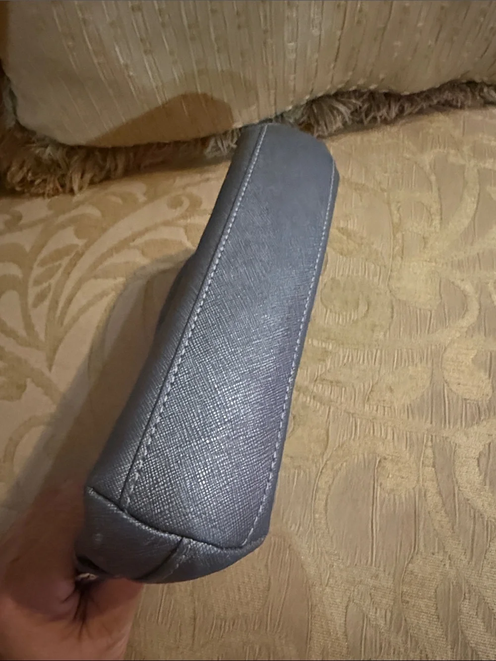 Coach Darcy Saffiano Leather Dome Cosmetic Makeup Case – Pewter Grey preloved